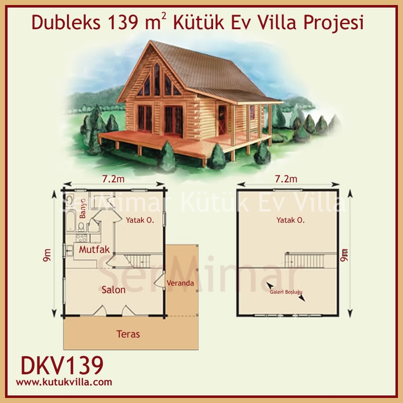 Dubleks 139 m2 Kütük Ev Villa Projesi Ahşap Villa