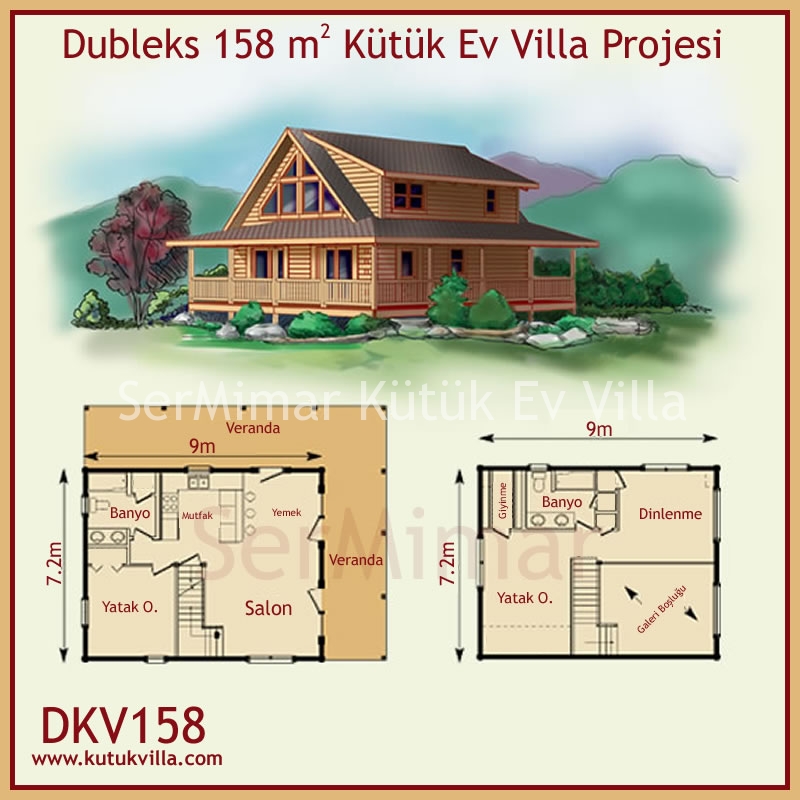 Dubleks 158 m2 Kütük Ev Villa Projesi Ahşap Villa