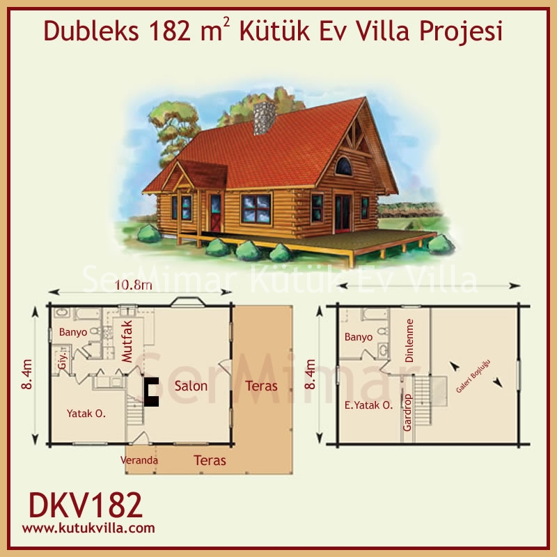 Dubleks 182 m2 Kütük Ev Villa Projesi
