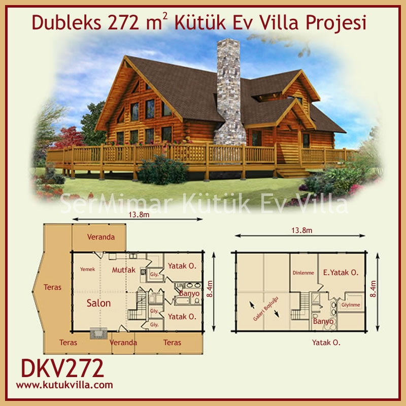 Dubleks 272 m2 Kütük Ev Villa Projesi